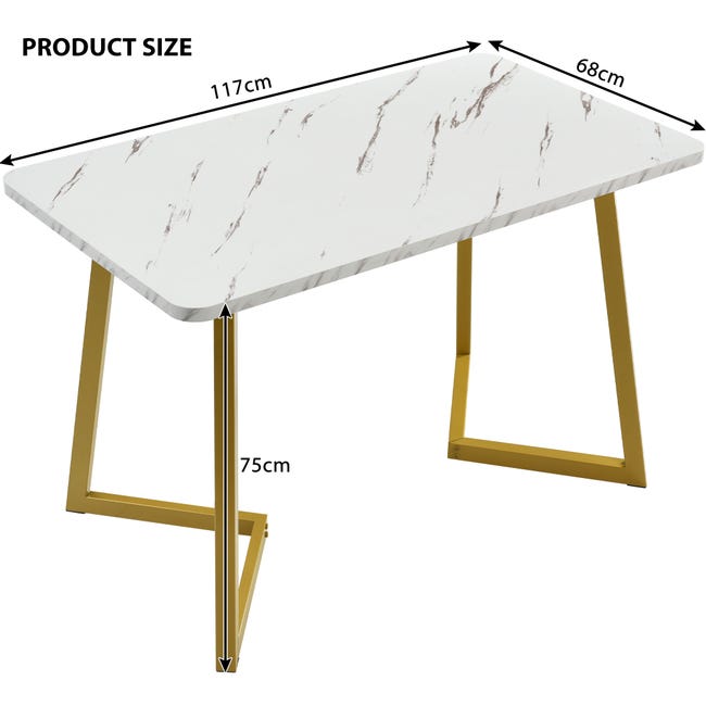 Tavolo Da Pranzo Rettangolare FurnitureR – Piano Effetto Marmo Bianco, Base In Metallo, 120x70x75 Cm, Per 4-6 Persone, Indoor/outdoor