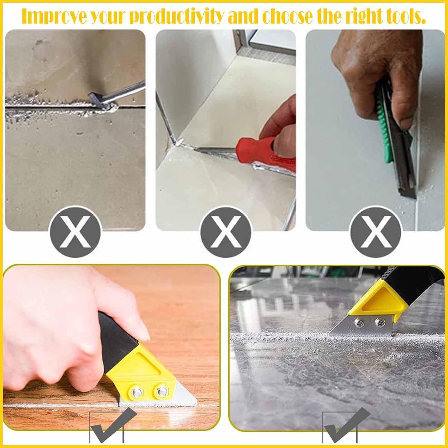 Set de 8 grattoirs pour joint carrelage – Outils pour enlever le coulis et nettoyer les joints, avec 6 lames interchangeables. - 3
