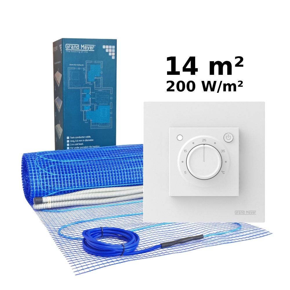 Zestaw do ogrzewania podłogowego 14 m², 200 W/m² + termostat MST-9
