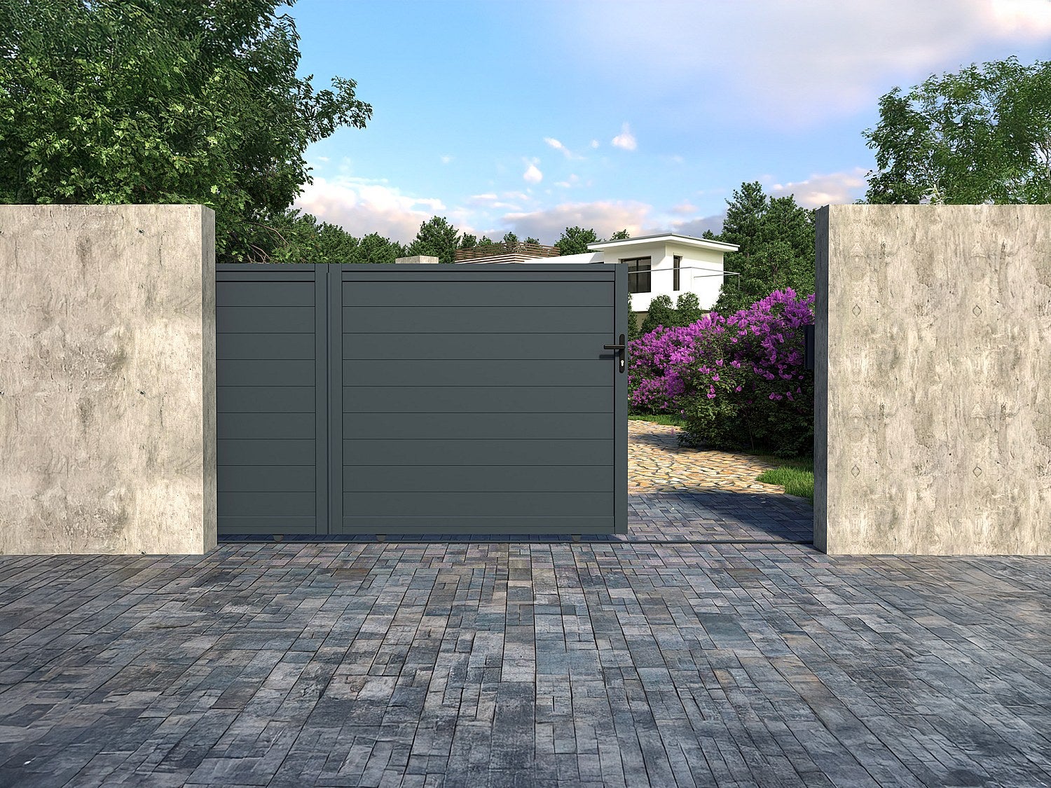 Portail coulissant aluminium plein L374 x H165 cm anthracite - NAZARIO - 6