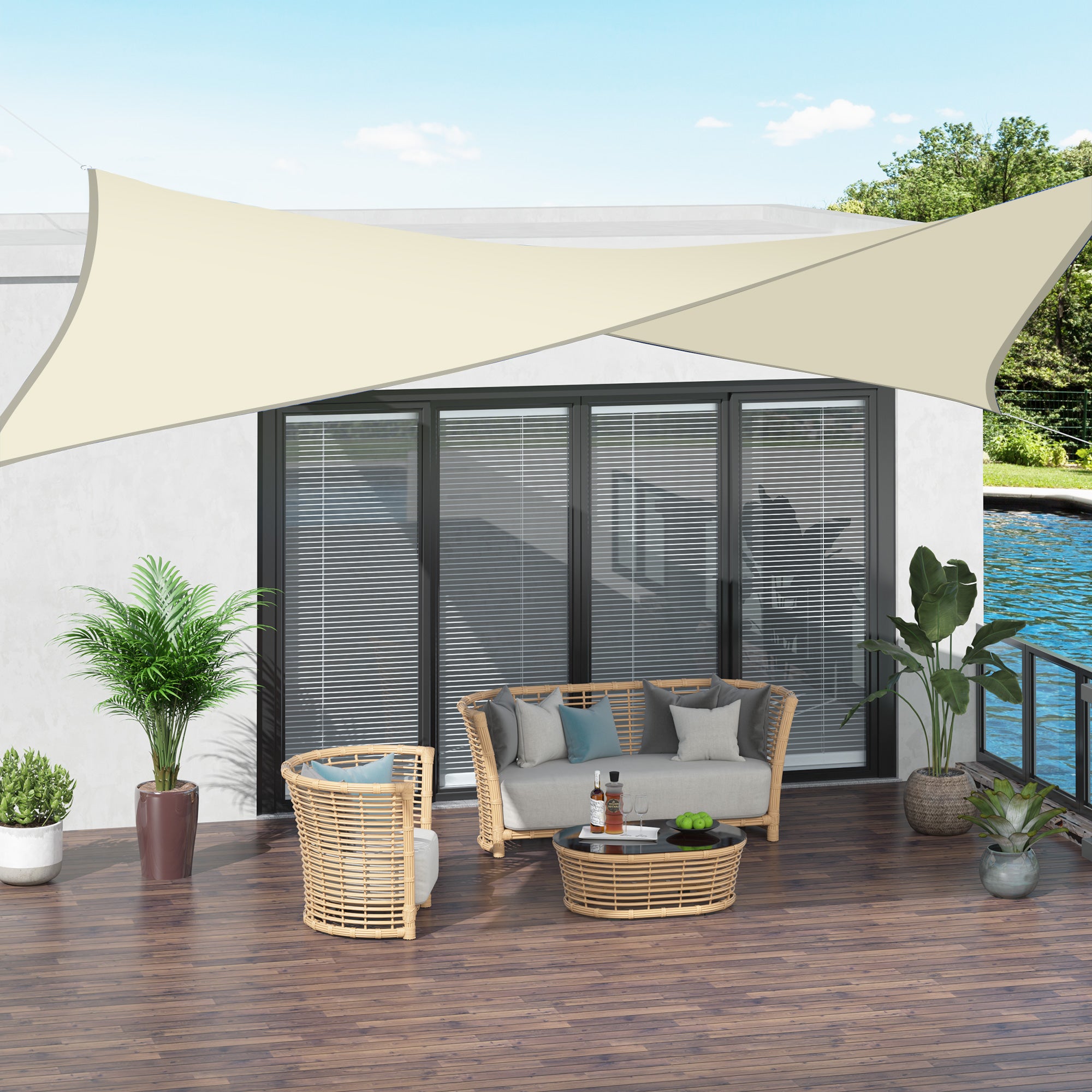 Vela Ombreggiante Triangolare Sunny Guard 3x3x3m - Impermeabile, UV 95%, Per Giardino, Terrazza, Crema - Foto 6