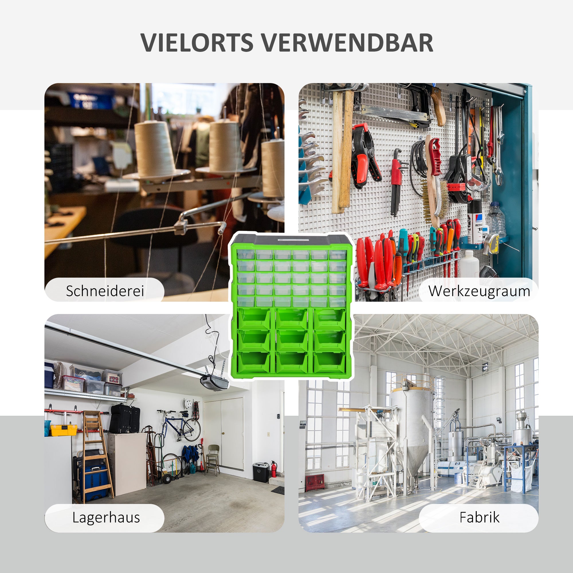 Scatola di smistamento, scatola per minuteria, scatola per monete, scatola portaoggetti, 39 scomparti, verde, L38 x P16 x A47,5 cm - 6