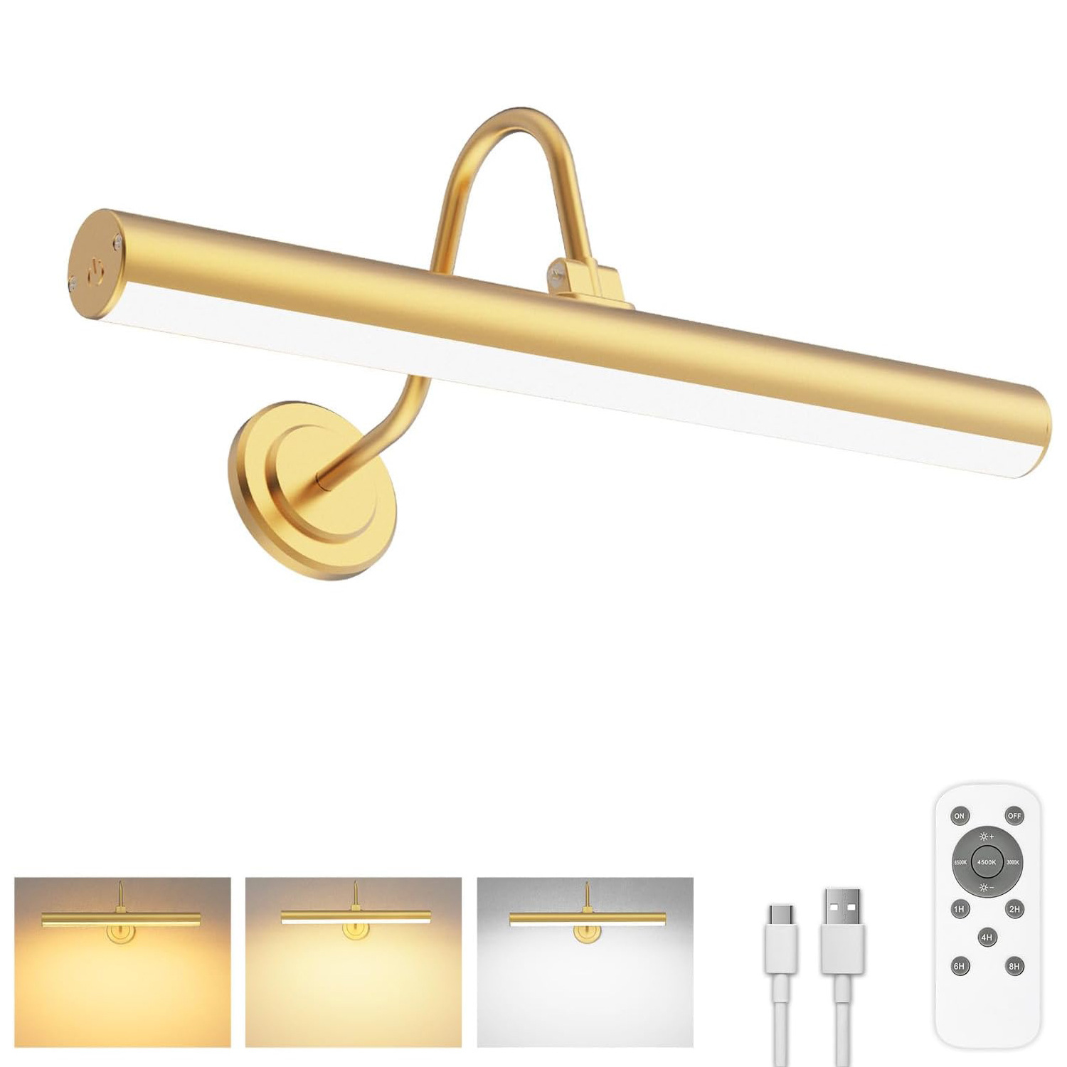 Lámpara de pared inalámbrica, led 4000 mah con control remoto, recargable por usb, iluminación magnética para cuadros, baño, espejo