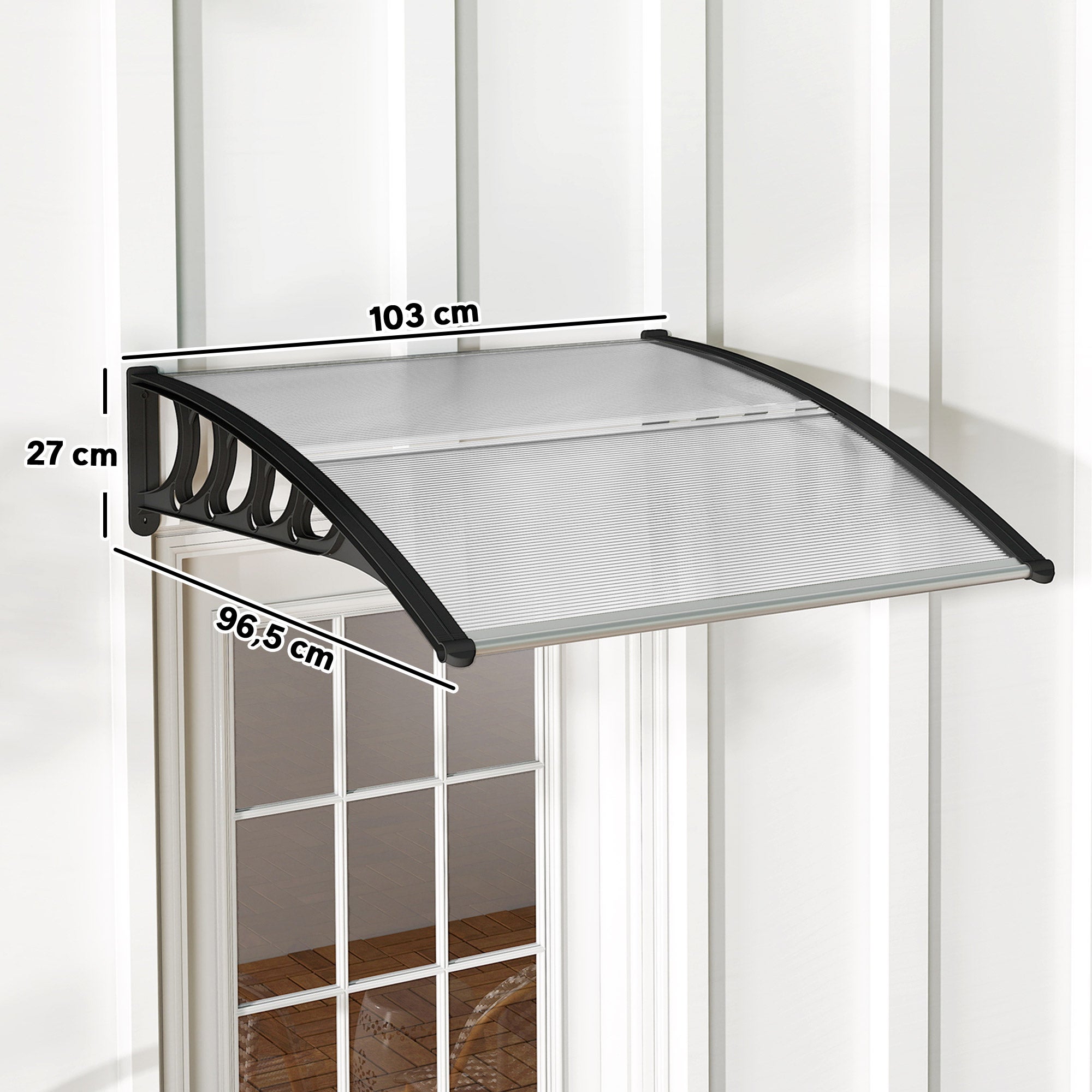 Marquise Exterior Outsunny Policarbonato, Alumínio Transparente 103x96,5x27 cm - 3