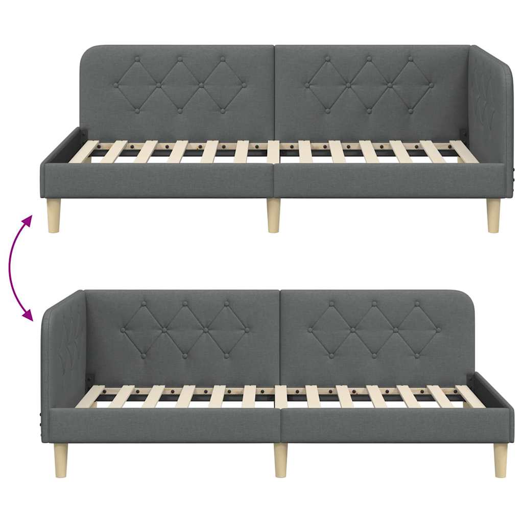 Cadre de lit d'angle gris foncé 100 x 200 cm tissu - 9