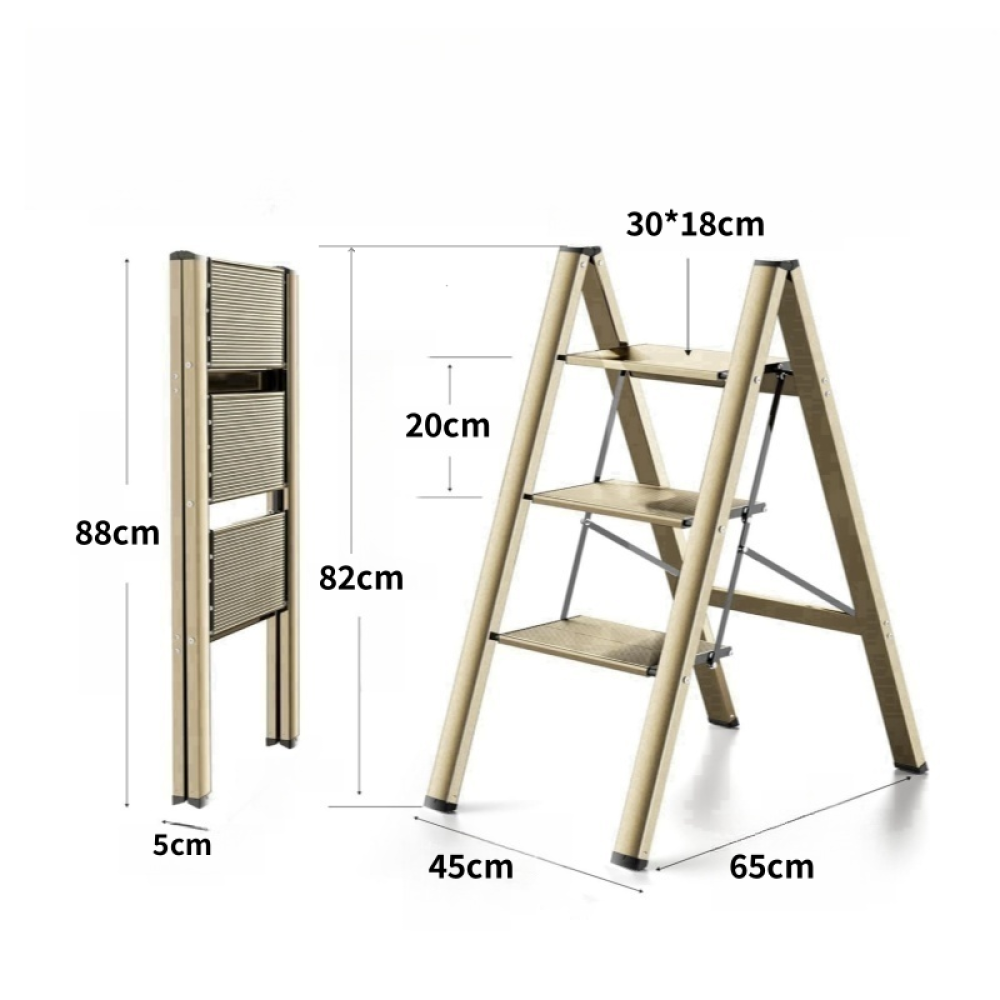 Escabeau pliant 3 marches avec larges pédales antidérapantes, léger, portable, 150 kg, maison et cuisine - 2