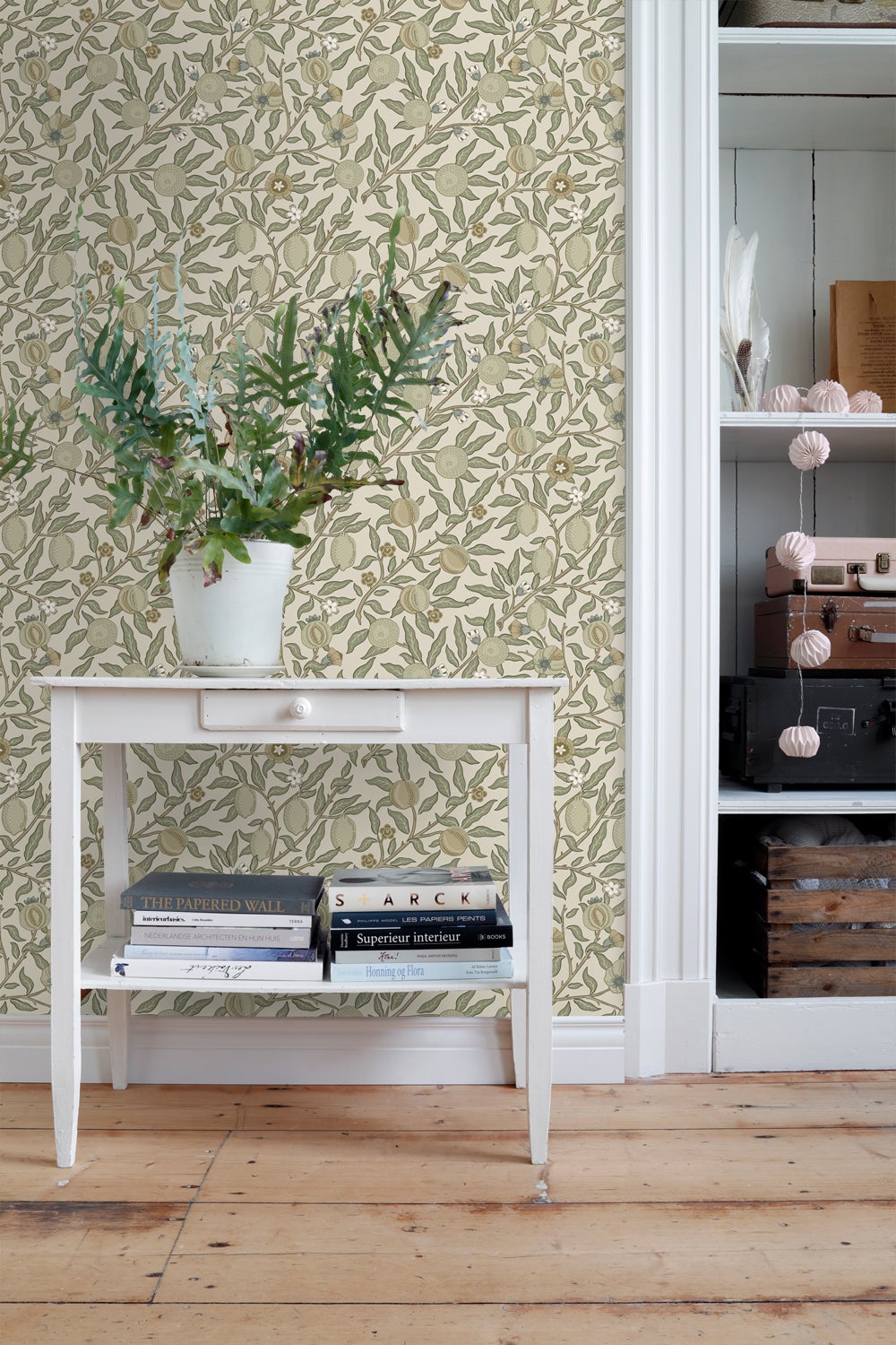 Papier peint des fruits et des feuilles exotiques vert olive grisé - 50 x 900 cm - ESTAhome - 8
