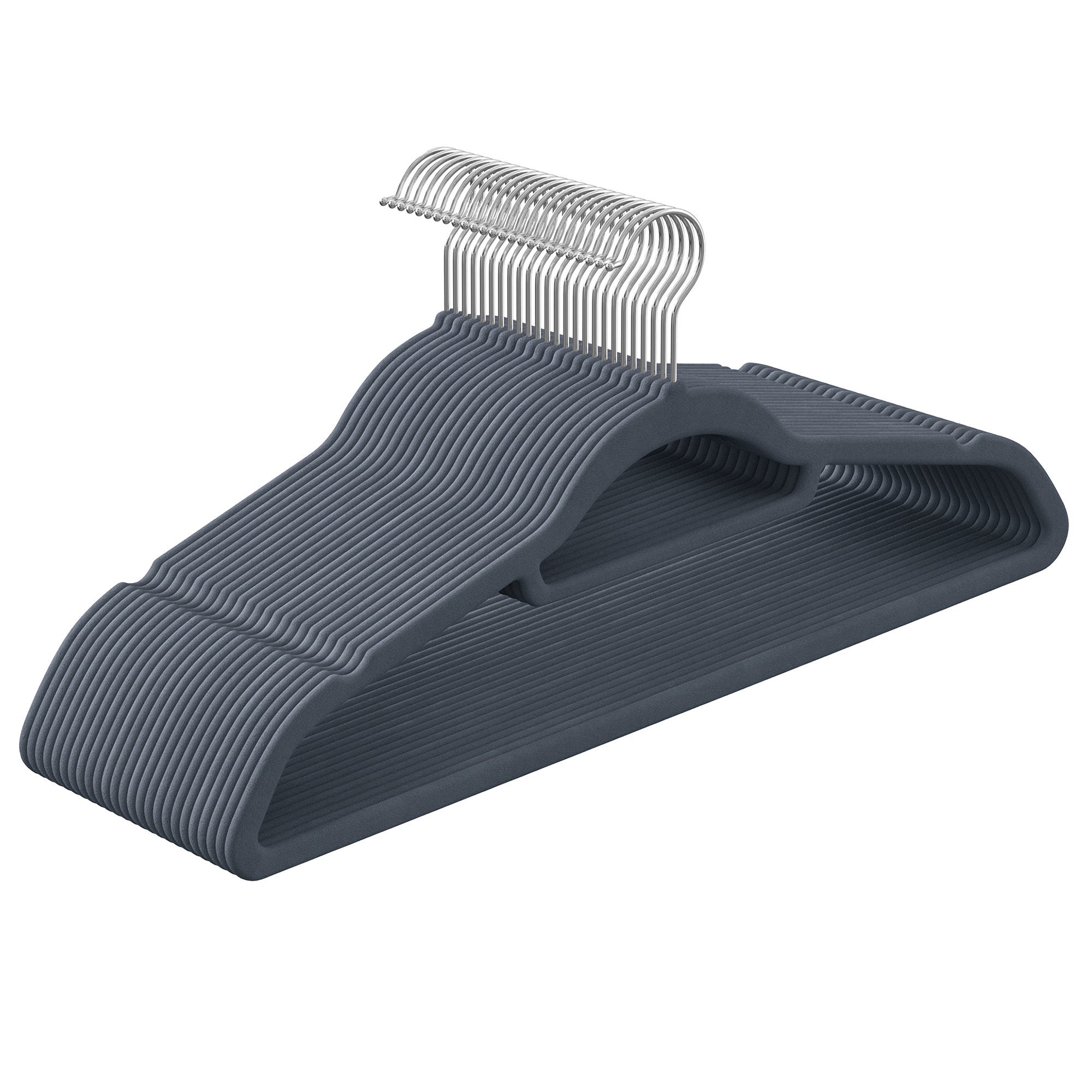 Cintre Velours Antidérapant - Pour Pantalons, Robes, Jupes, Manteaux - Peu Encombrant - Gris