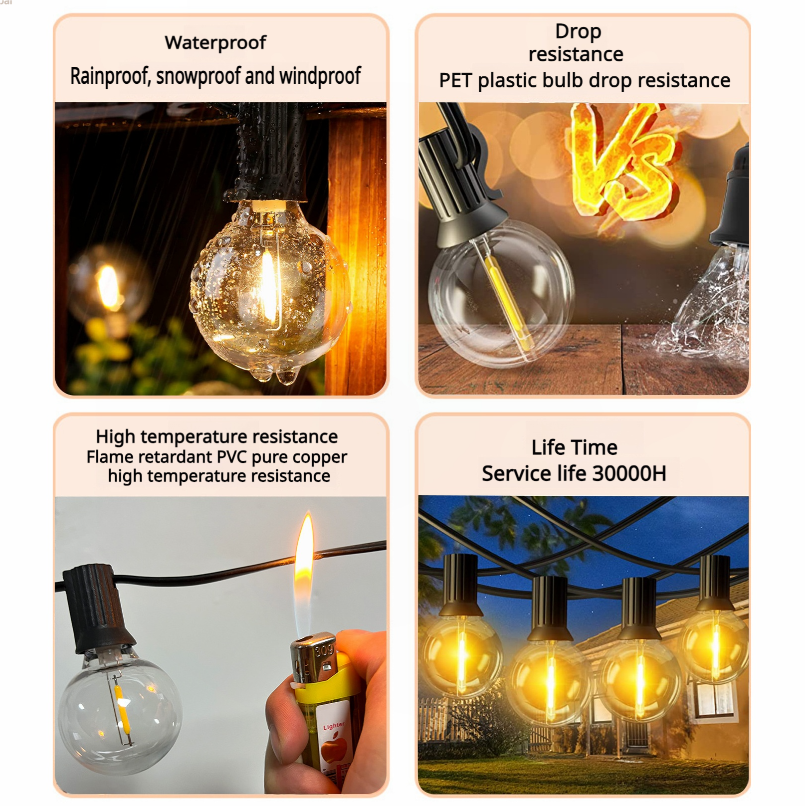 15,2-metrowy łańcuch świetlny, wodoodporna lampa ogrodowa IP45 z 25+1 żarówkami LED ST38, świąteczne oświetlenie dekoracyjne - 8