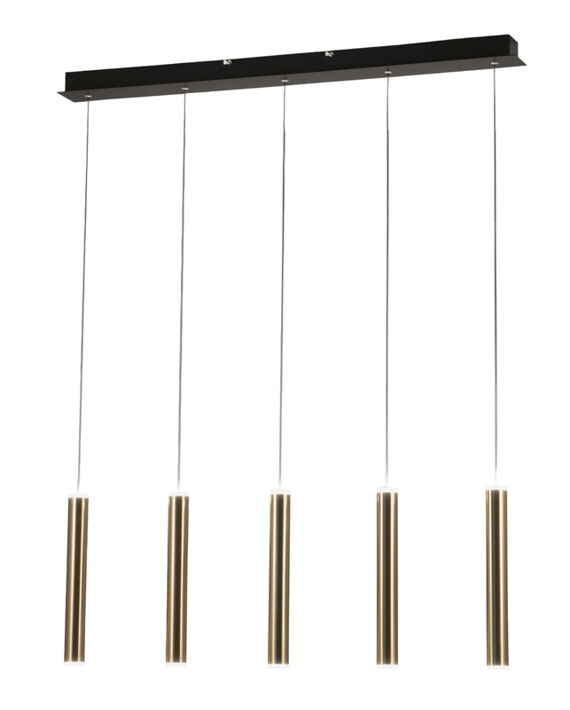 Lampa wisząca Fabas Luce Prado z 5 źródłami światła - 33 W, ściemnialna, LED - mosiężna, liniowa