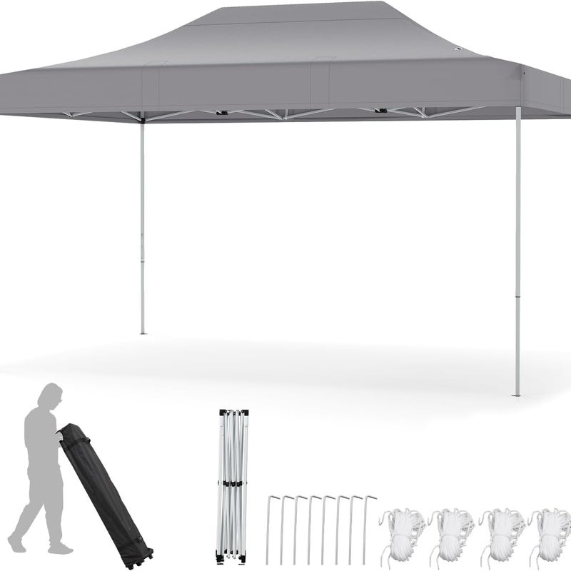 Altana Ogrodowa Zewnętrzna 445 x 300 cm, Składana Altana dla 10–12 Osób, Wodoodporna, o Regulowanej Wysokości 313/323/333 cm (3 x 4,45 m – Szara)
