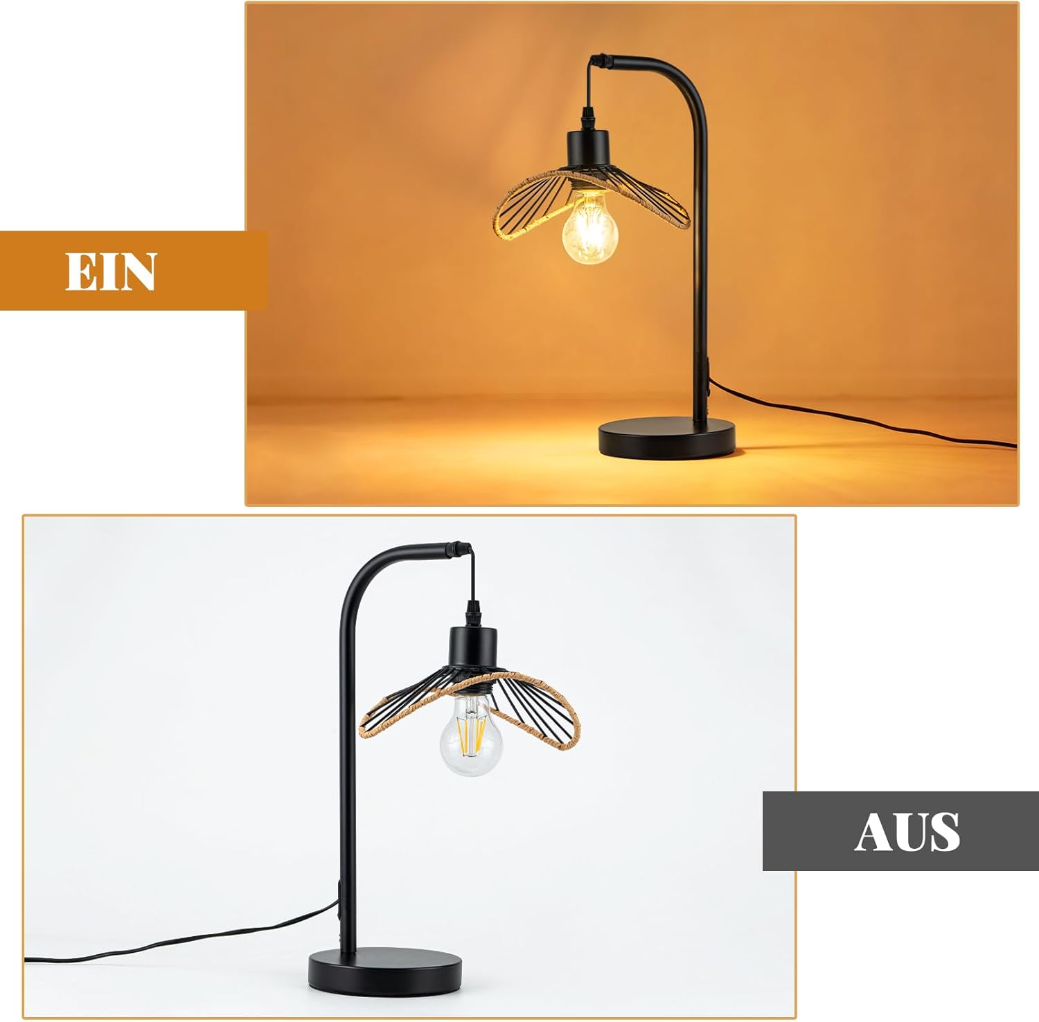 ZMH Lampa biurkowa E27 w kolorze czarnym w stylu vintage do sypialni - 5