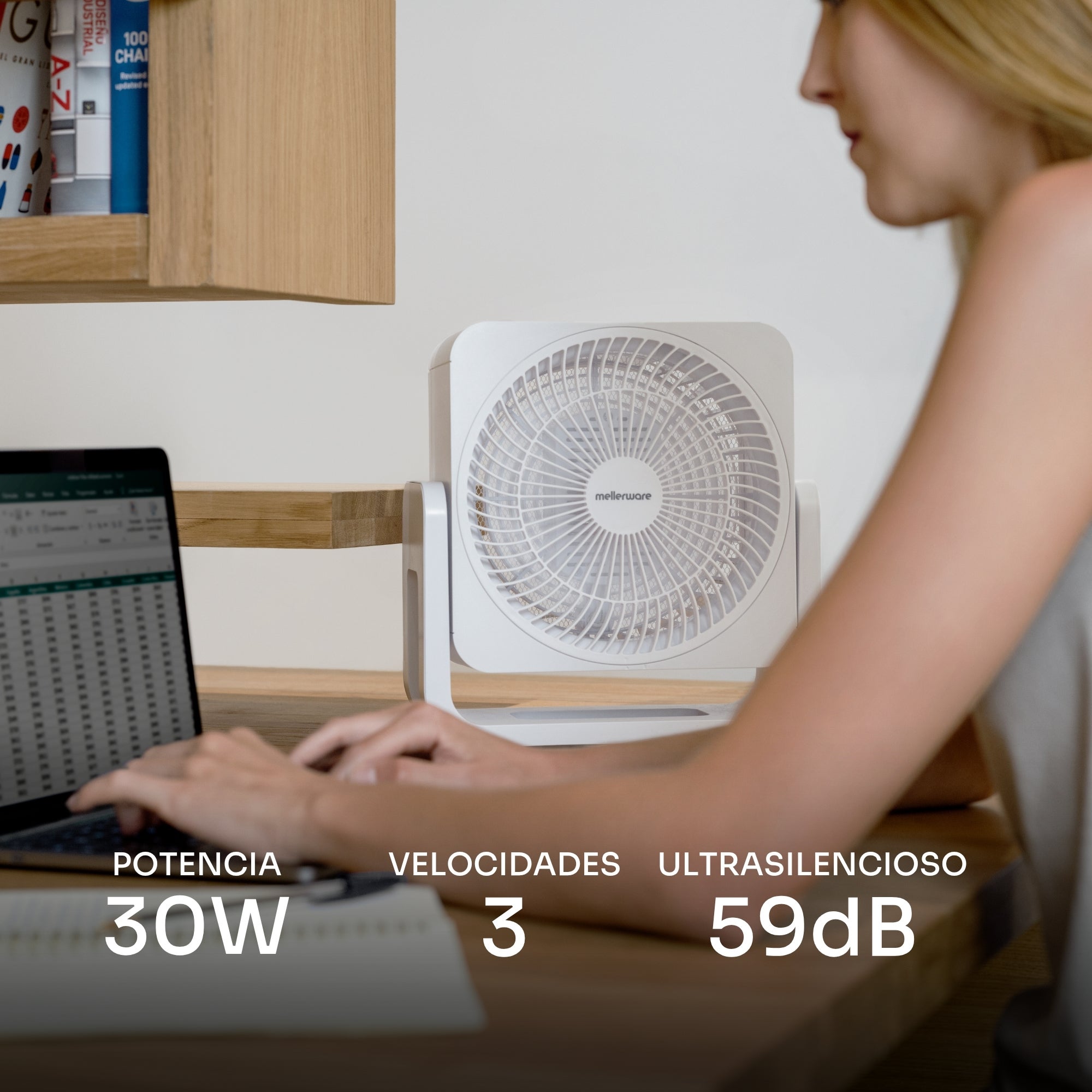 Ventilador de mesa silencioso Mellerware Air Power 30 | Potência de 30 W | 3 velocidades | 3 pás | Fluxo de ar refrescante | Fácil de transportar - 2