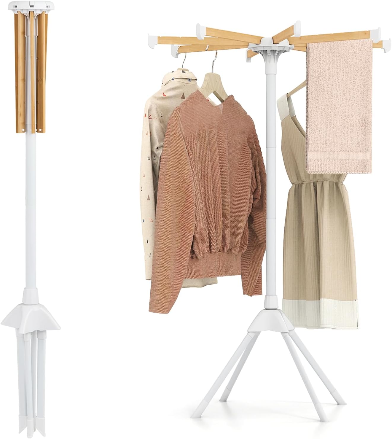 Składana Suszarka do Ubrań w Pomieszczeniach z 8 Wyjmowanymi Prętami i 40 Szczelinami, Wymiary 83,5 x 83,5 x 123 cm, Nośność 12 kg