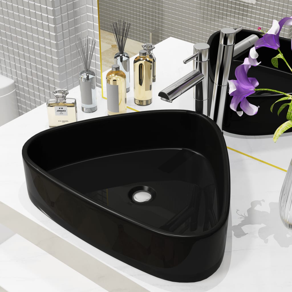 Lavabo Castel Triangular Maison Exclusive - Lavabo triángular cerámica negro 50,5x41x12 cm ...