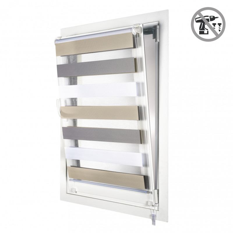 Estores noche y día easyfix, estor enrollable de instalación sin taladrar blanco-gris-beige, 150 x 180 cm