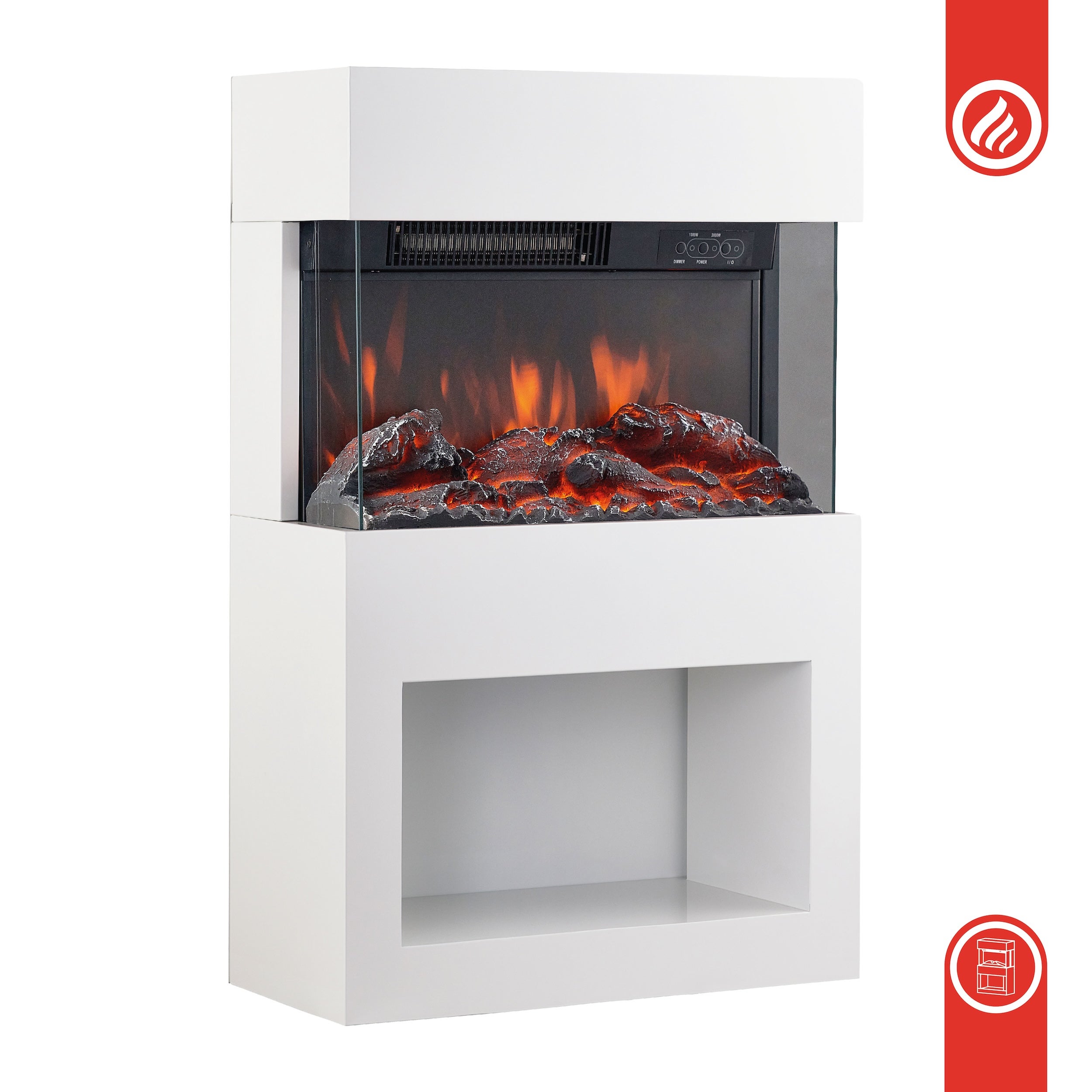 KAMINIO Cheminée Électrique HENRI - Poêle Électrique avec Chauffage, Effet de flamme 3D, Compartiment à bois, Télécommande - Blanc - 8