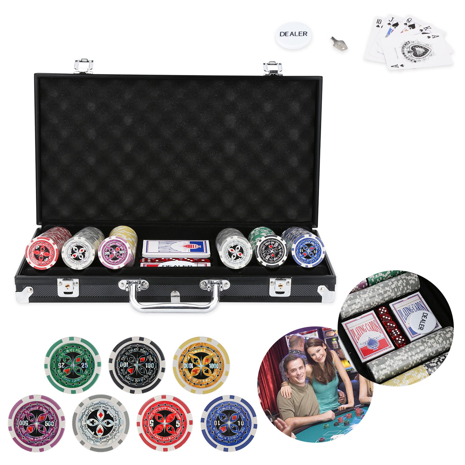 Set Poker Professionale 500 Fiches - Con Custodia Alluminio, Carte E Dadi, Nero