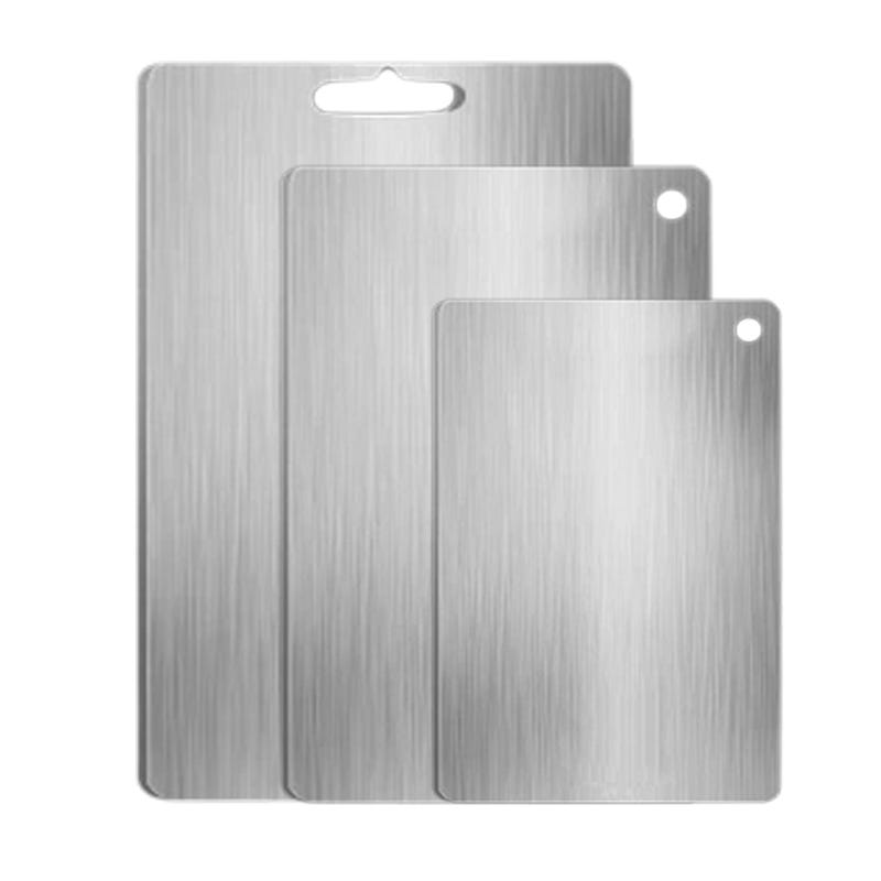 Set 3 Taglieri In Acciaio Inox 304 Per Cucina - Doppio Lato, Antibatterico, Per Carne E Verdura, 29x20 34x23 39x28 Cm