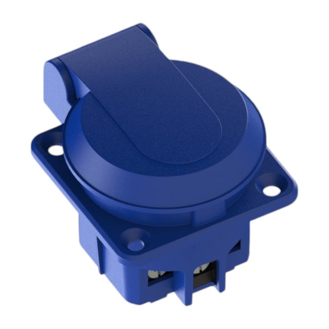 Spina ermetica 2P+Z, 230/220v, con messa a terra, IP44, con coperchio, blu, 250V Schuko
