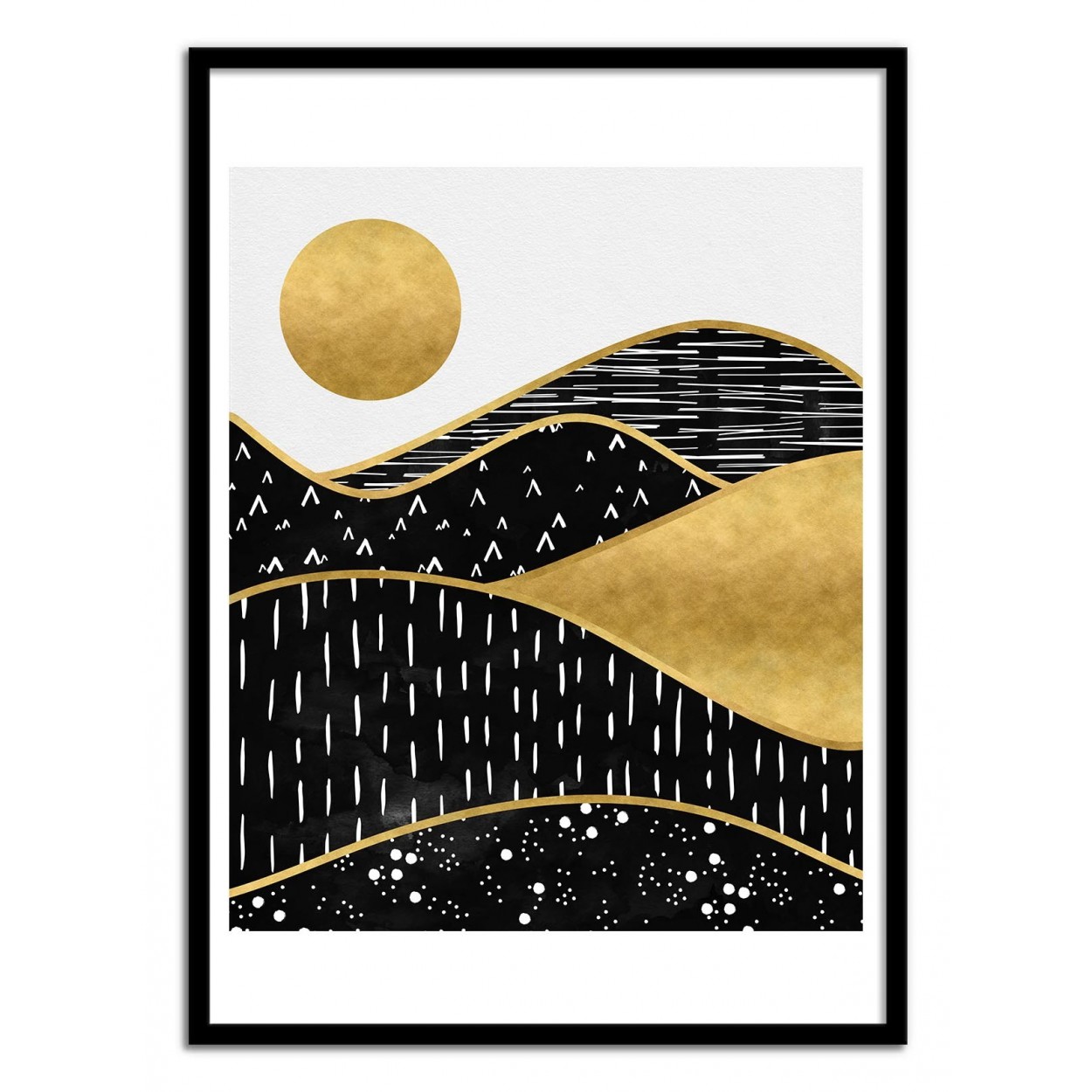 Art-poster - gold sun - kookie pixel - con marco negro 50 x 70 cm