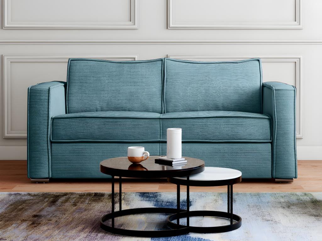 Sofá cama de 4 plazas con apertura italiana de pana color turquesa ...