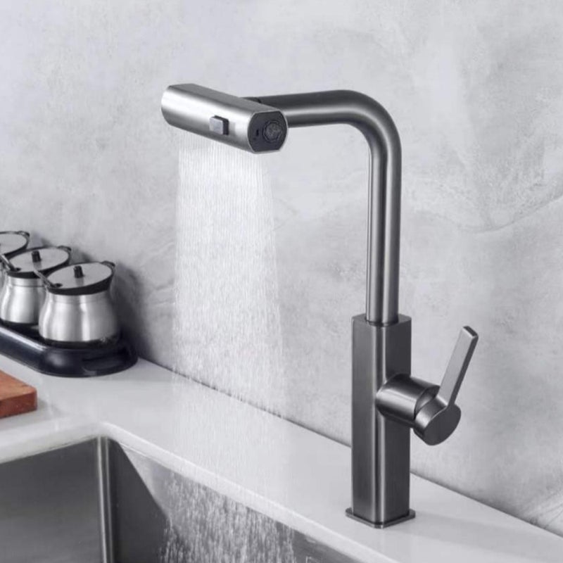 Wyciągana bateria zlewozmywakowa elastyczna mieszająca do zlewu kuchennego ciepłej i zimnej wody z trybami strumienia montowana blacie szary pistolet