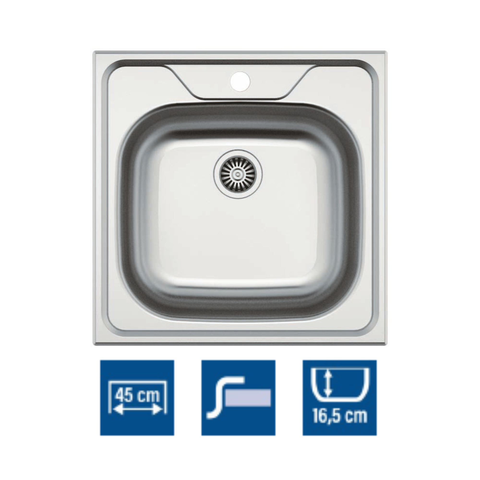 Cata  Fregadero Sobre Encimera Cs-1 Cubeta Cuadrada 48X48 Cm Profundidad 16,5 Cm Base Fondo Absorbente Acero Inoxidable Grosor 0,8Mm Color Gris Acero Inoxidable, Leroy Merlin