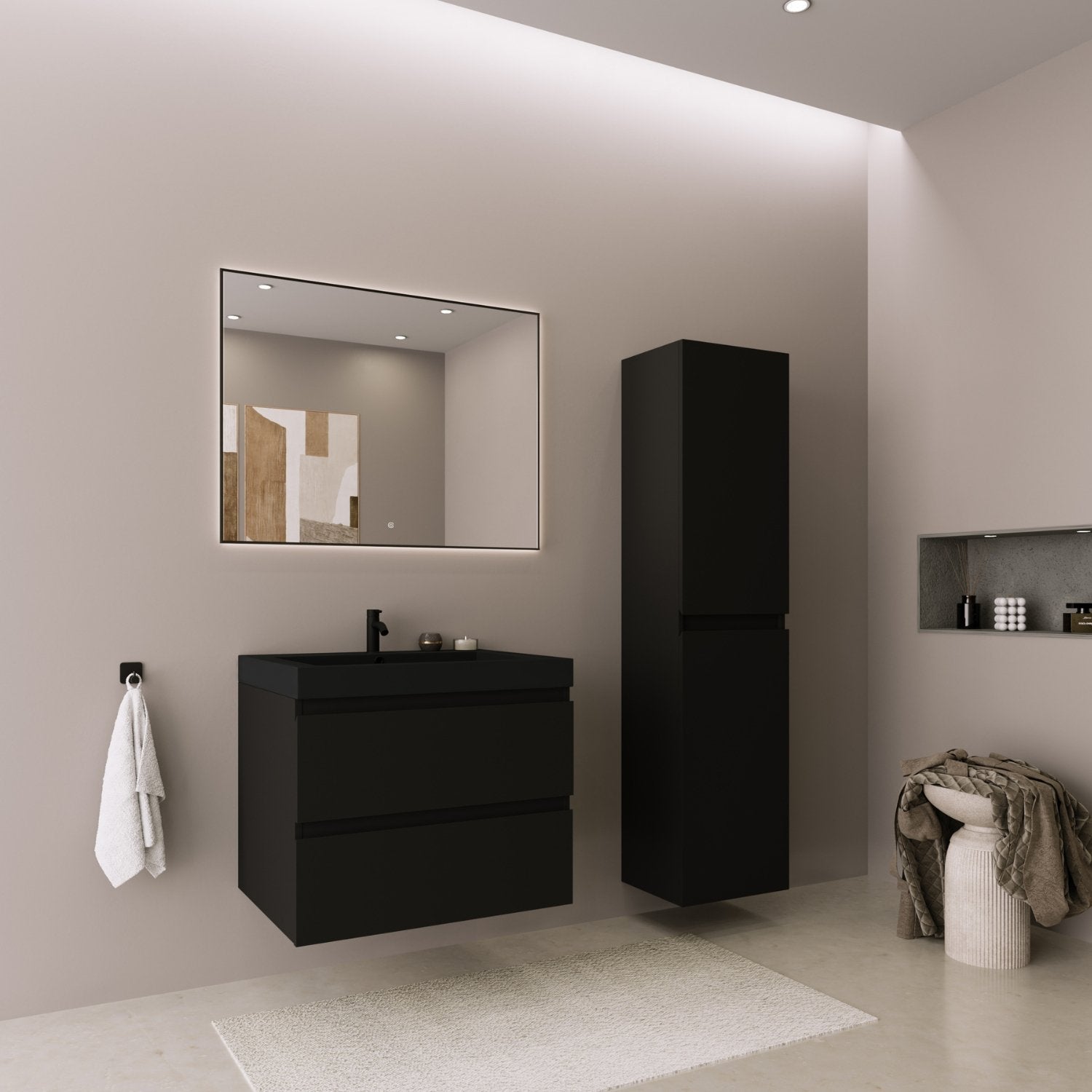 LOMAZOO meuble de salle de bain Monaco noir mat - lavabo noir - 60 cm - 2
