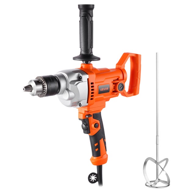 Taladro mezclador mortero con cable VEVOR 2 en 1 con mandril 12,7 mm, 0-850 RPM, con mango en D, para taladrar, mezclar pegamento, pintura y cemento