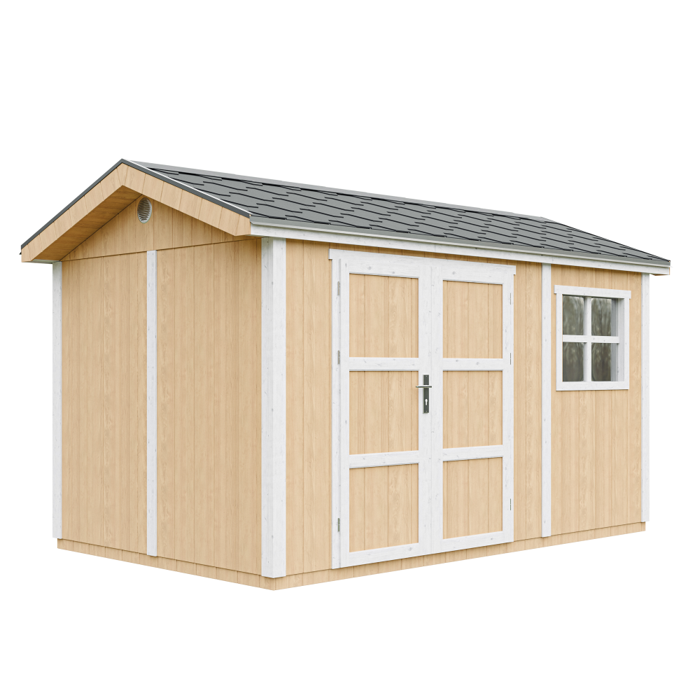 Szopa ogrodowa najwyższej jakości 8,68 m² - wys. 252 x 250 x 412 cm - z podłogą i gontem bitumicznym - Timbela M914A-HARVEST HONEY