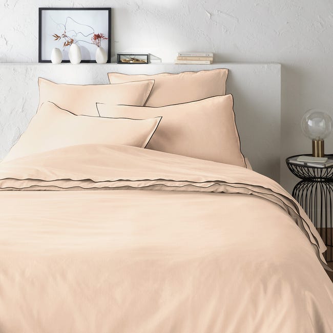 Housse de couette satin de coton lavé, Victor uni - Nude - 240 x 220 cm