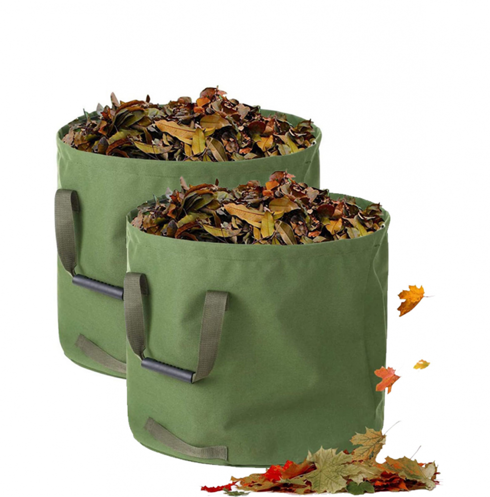 2 x 125 l wytrzymała torba ogrodowa z uchwytami, worek na zielone liście z płótna wojskowego (wys. 45,7 cm, gł. 55,8 cm)