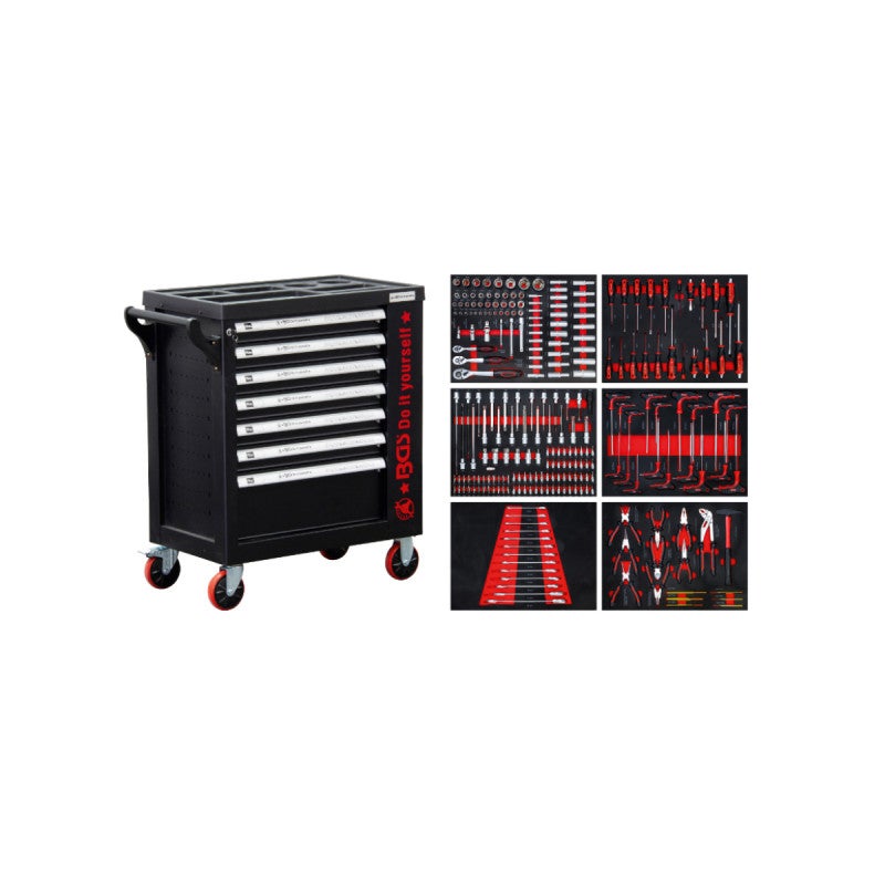 Servante d’atelier | 7 tiroirs, 1 porte latérale | avec 250 outils