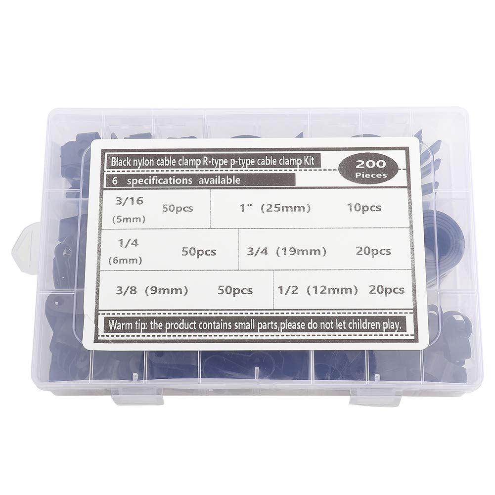 100 Clip Per Cavi Tipo R In Nylon 3/16" - Fermacavi Neri Per Gestione Fili E Ufficio - 3