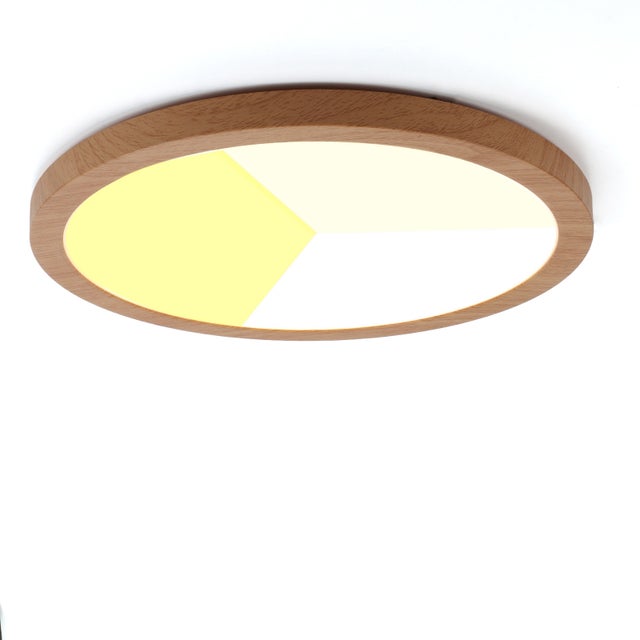 Plafón LED Circular Ø300 mm 24W IP44 empotrable/superficie efecto madera, CCT 3000K-4000K-6000K, corte ajustable Ø65-270 mm, diseño ultrafino 17 mm.