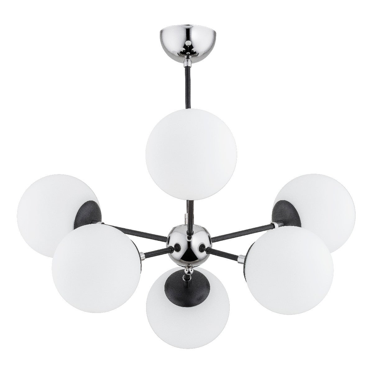 Lampa wisząca Sandy chromowana czarna-biała 6xE14x10W glamour wym: 56 x 63 x 63 cm szkło Alfa