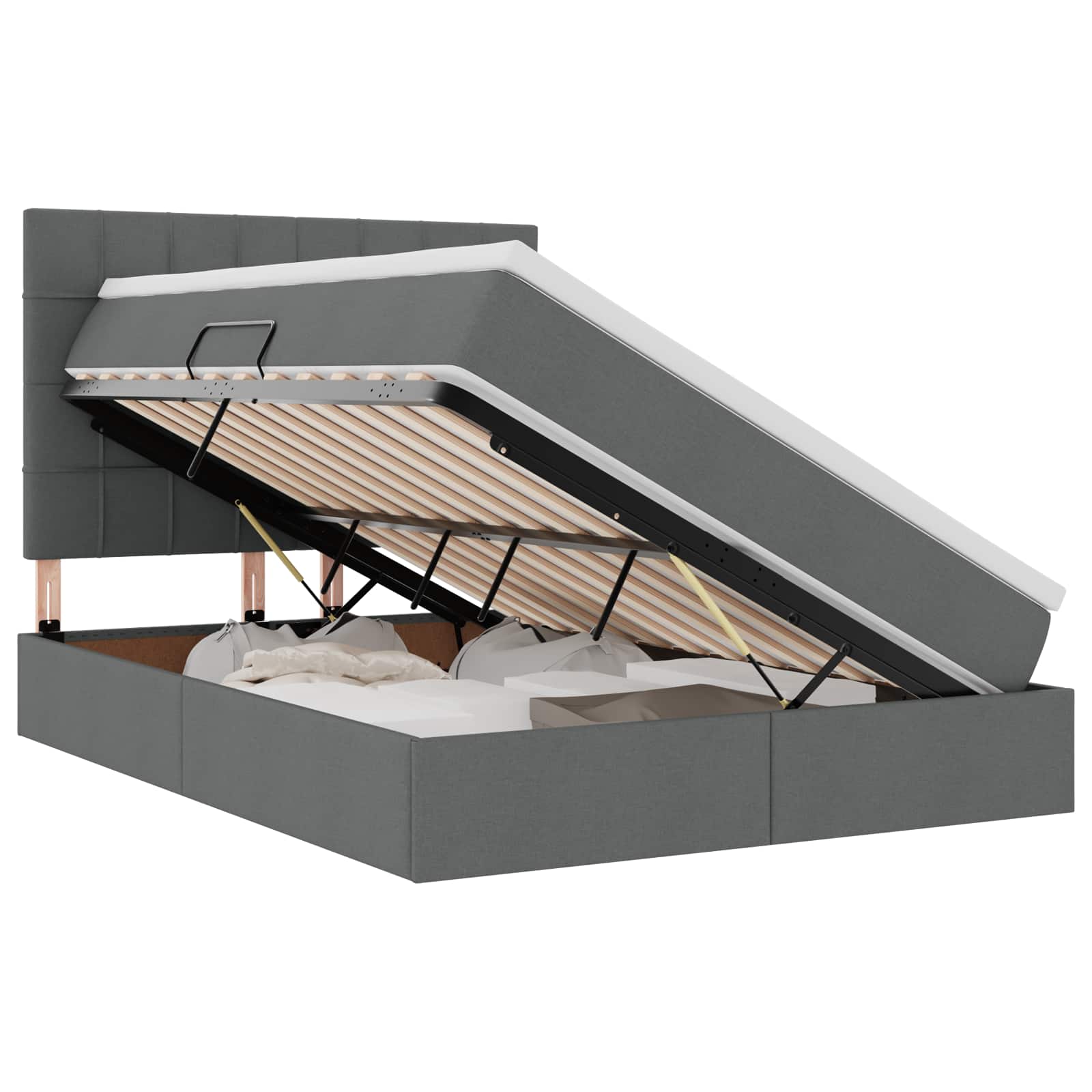 Lit avec rangement et matelas en tissu gris foncé, pour la chambre, 140 × 190 cm - 2