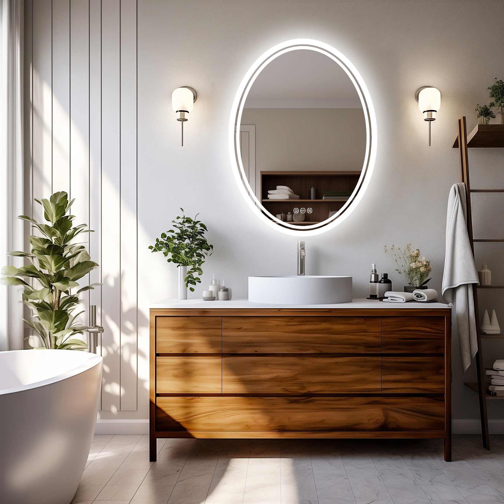 Miroir Salle De Bain LED Dripex 60x80cm Ovale – Dimmable 3 Couleurs + Anti-Buée – Installation Facile