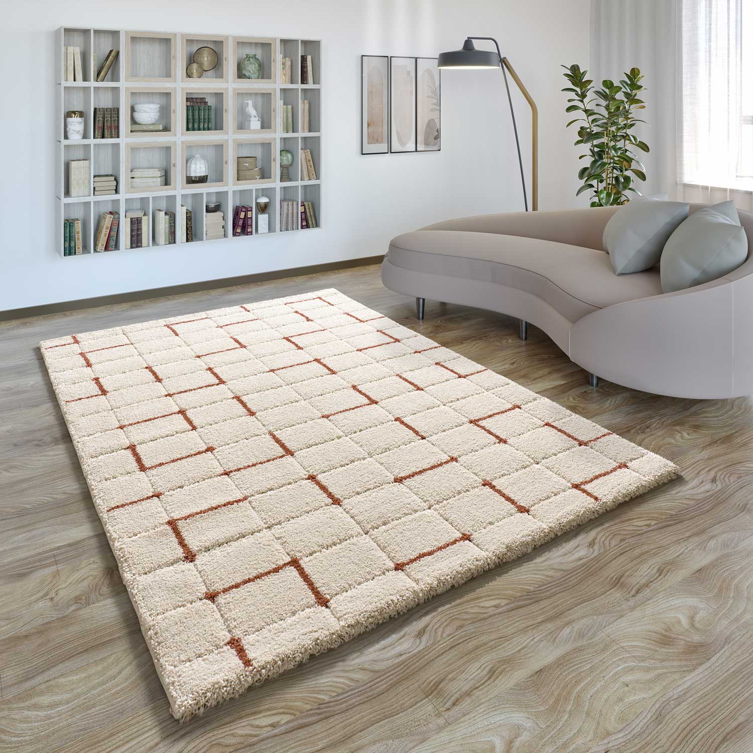 Prostokątny biały dywan do wnętrz 200 x 290 cm BRENDA shaggy geometryczny - ATTICGO