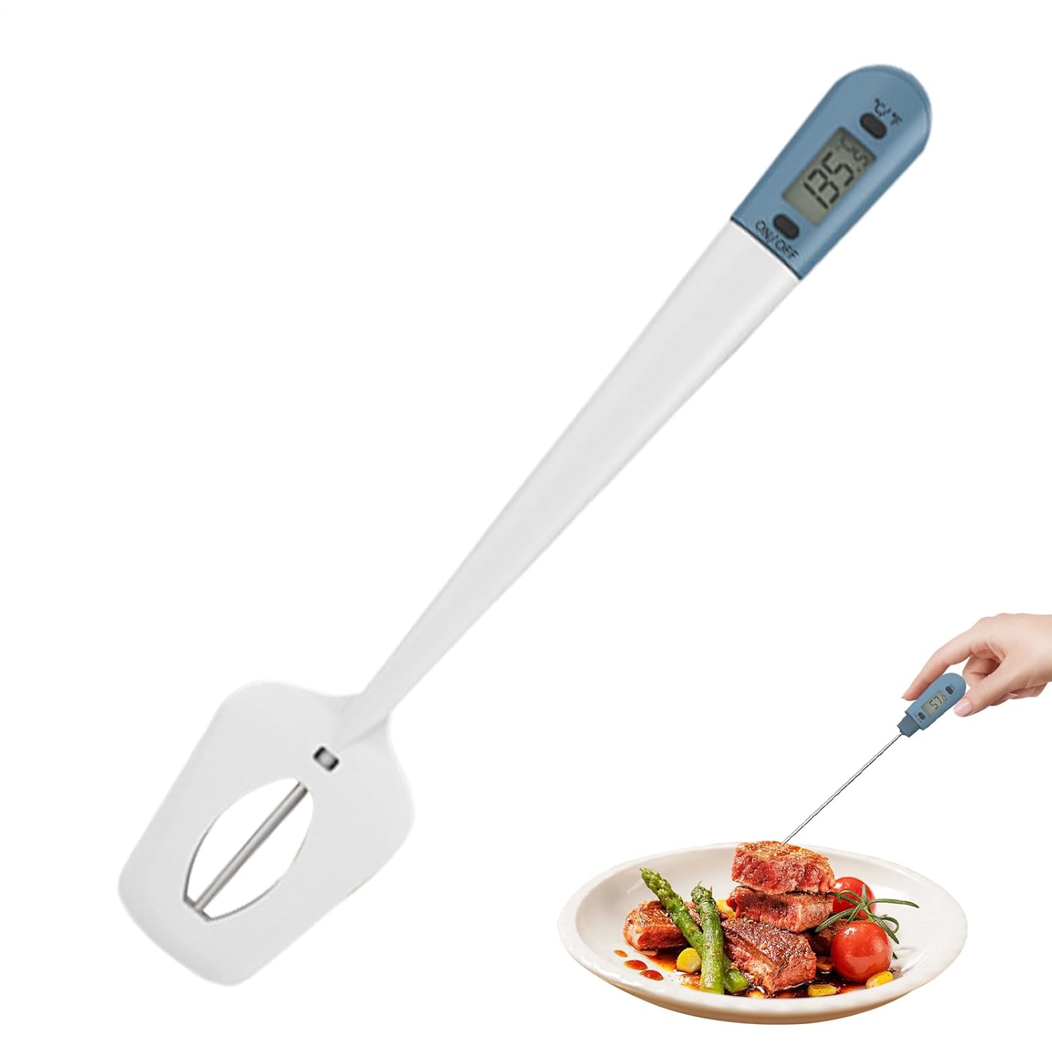 Termometr do wyrobów cukierniczych – termometr kuchenny ze zintegrowaną szpatułką | Sonda temperatury z wyświetlaczem LCD, do grillowania i przygotowy
