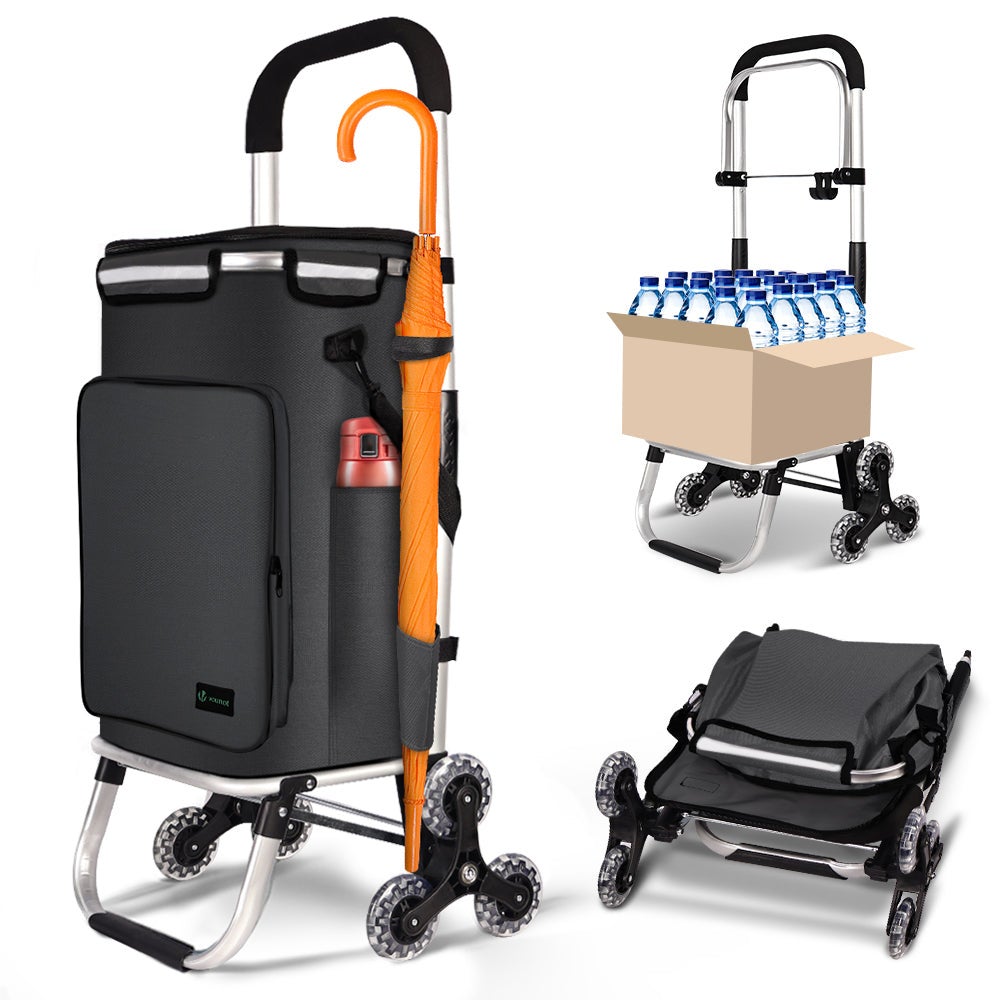 Vounot  ® Carrito Compra Plegable Chasis Aluminio, Carro De La Compra 6 Ruedas Con Bolsa Impermeable Desmontable Y Ganchos, 50L Negro Aluminio, Leroy Merlin