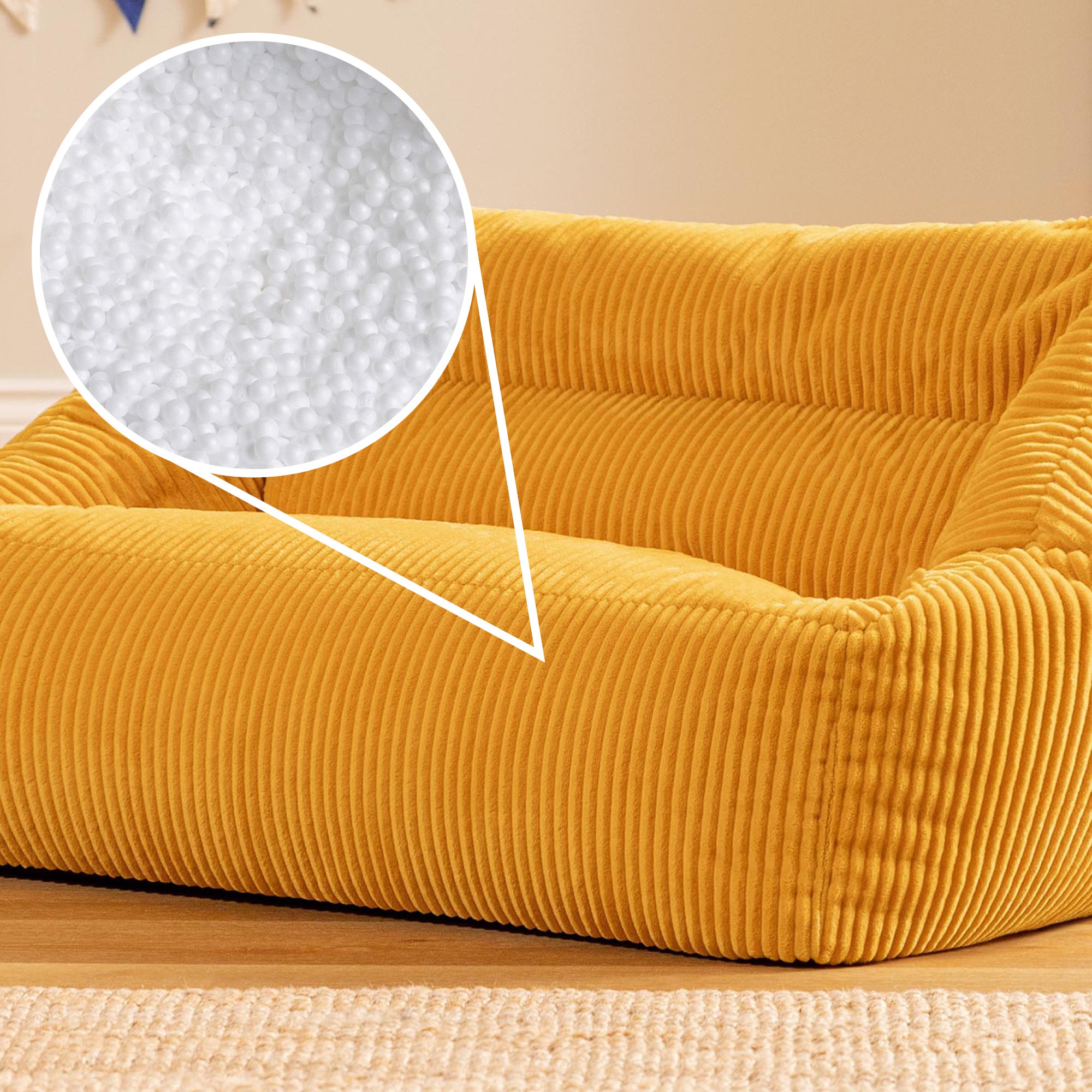 Pouf canapé enfant Icon velours côtelé Oeko-Tex® jaune ocre, chambre, salon, 55x95cm - 9