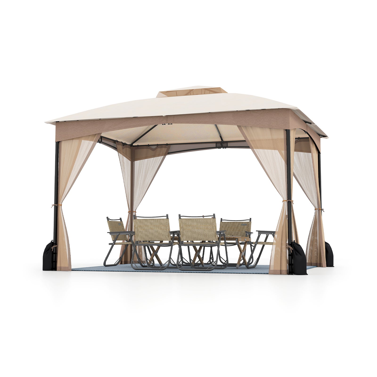 Pawilon składany 3 x 3,6 m, pawilon składany z 4 workami na piasek i 4 moskitierą i podwójnym dachem, wodoszczelny,pawilon ogrodowy z torbą do