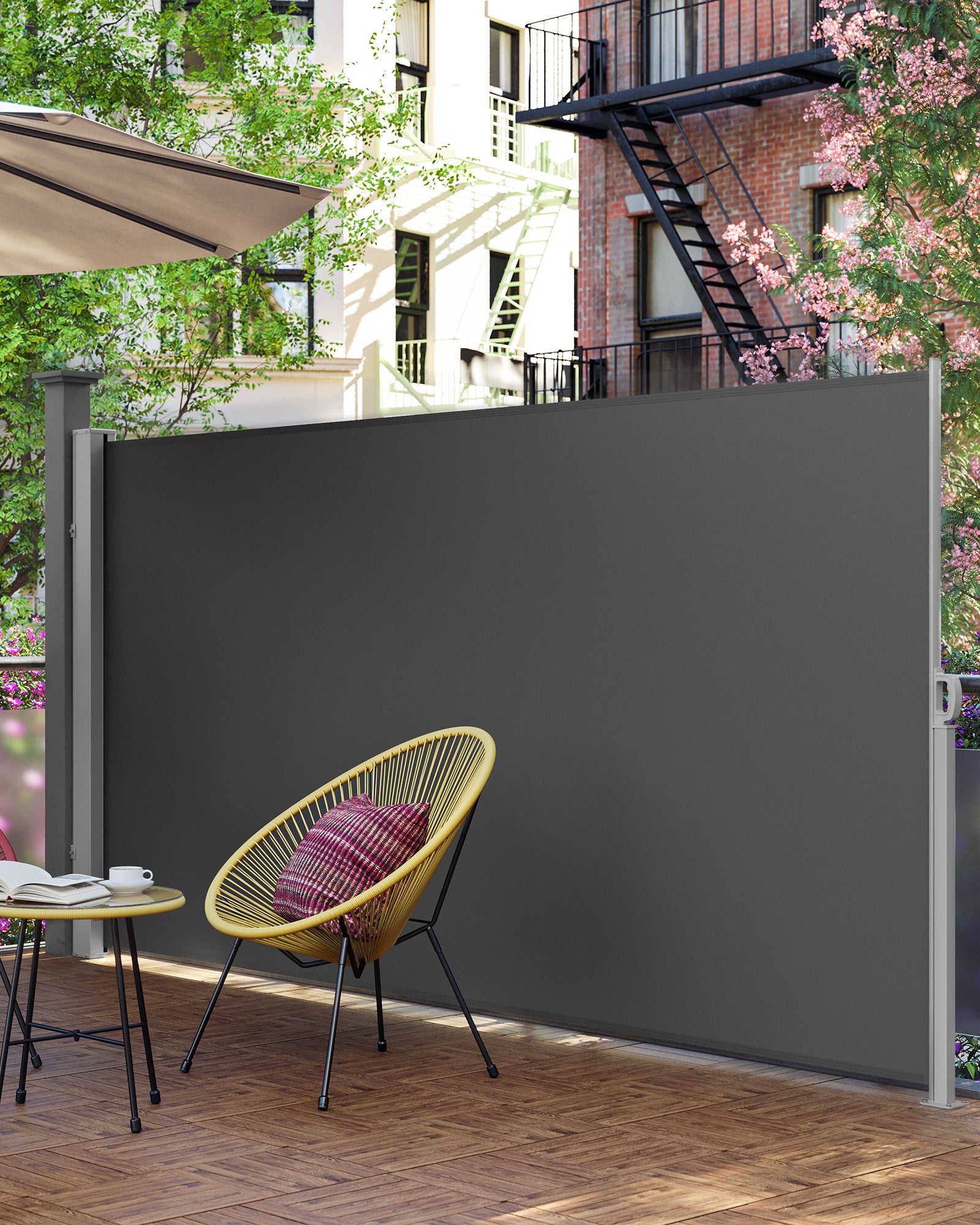 Paravent extérieur 200 x 400 cm (H x L), Store latéral Brise-vue Paravent retractable - Gris Anthracite - 2