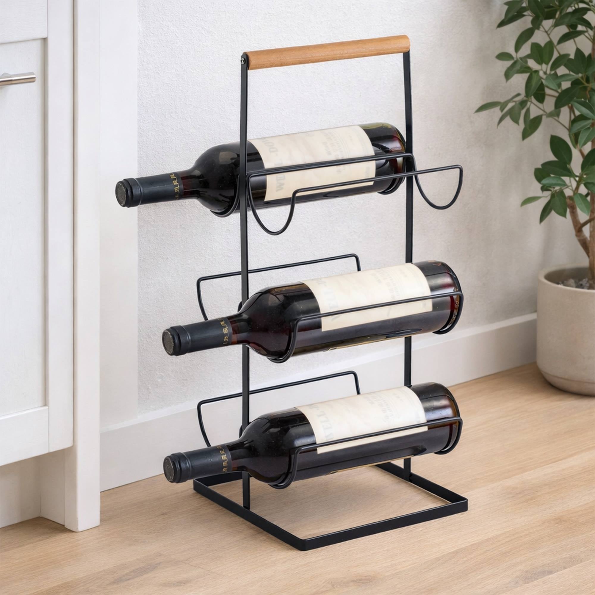 Well Home Botellero para 6 Bottellas de 23x20x48,5cm - En metal y bambú de color negro Mate - 3