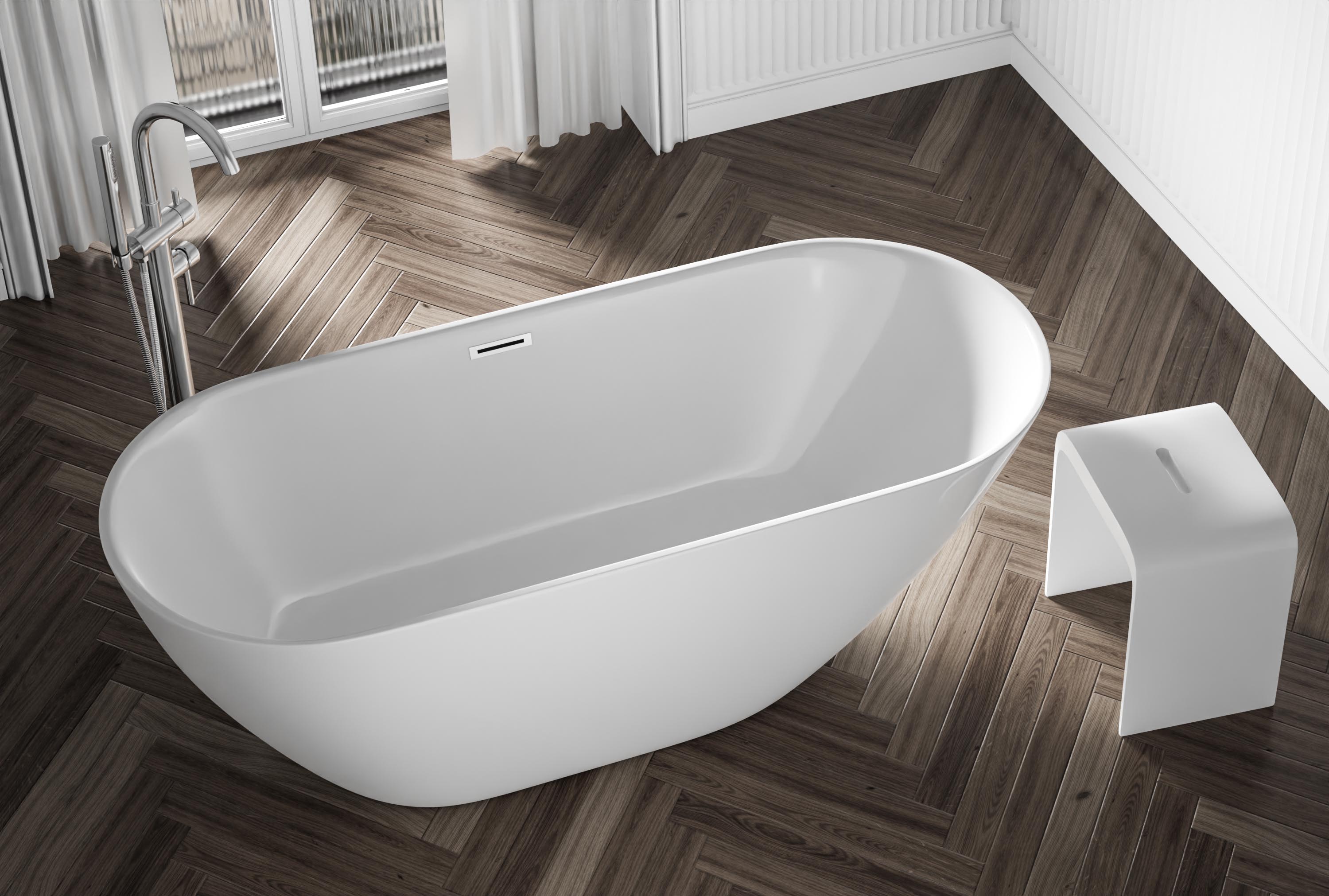 BERNSTEIN - Bañera exenta ovalada de acrílico 180x80x58cm Blanco brillo + desagüe y rebosadero - ROMA PLUS 2.0 - 2