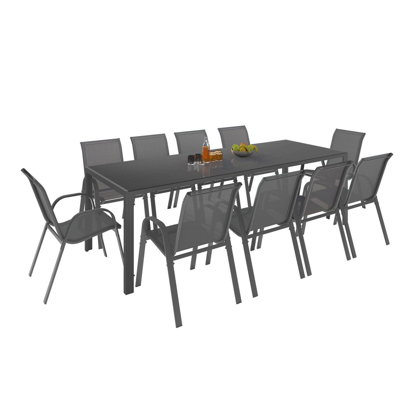 Salon de jardin MADRID table 240 CM et 10 chaises empilables gris anthracite - 2