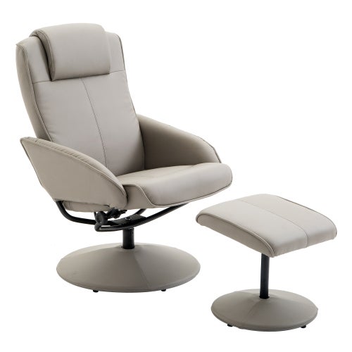 Fauteuil relax pivotant 360° gris avec repose-pieds, dossier inclinable 145°, fauteuil TV confortable pour salon moderne - 2