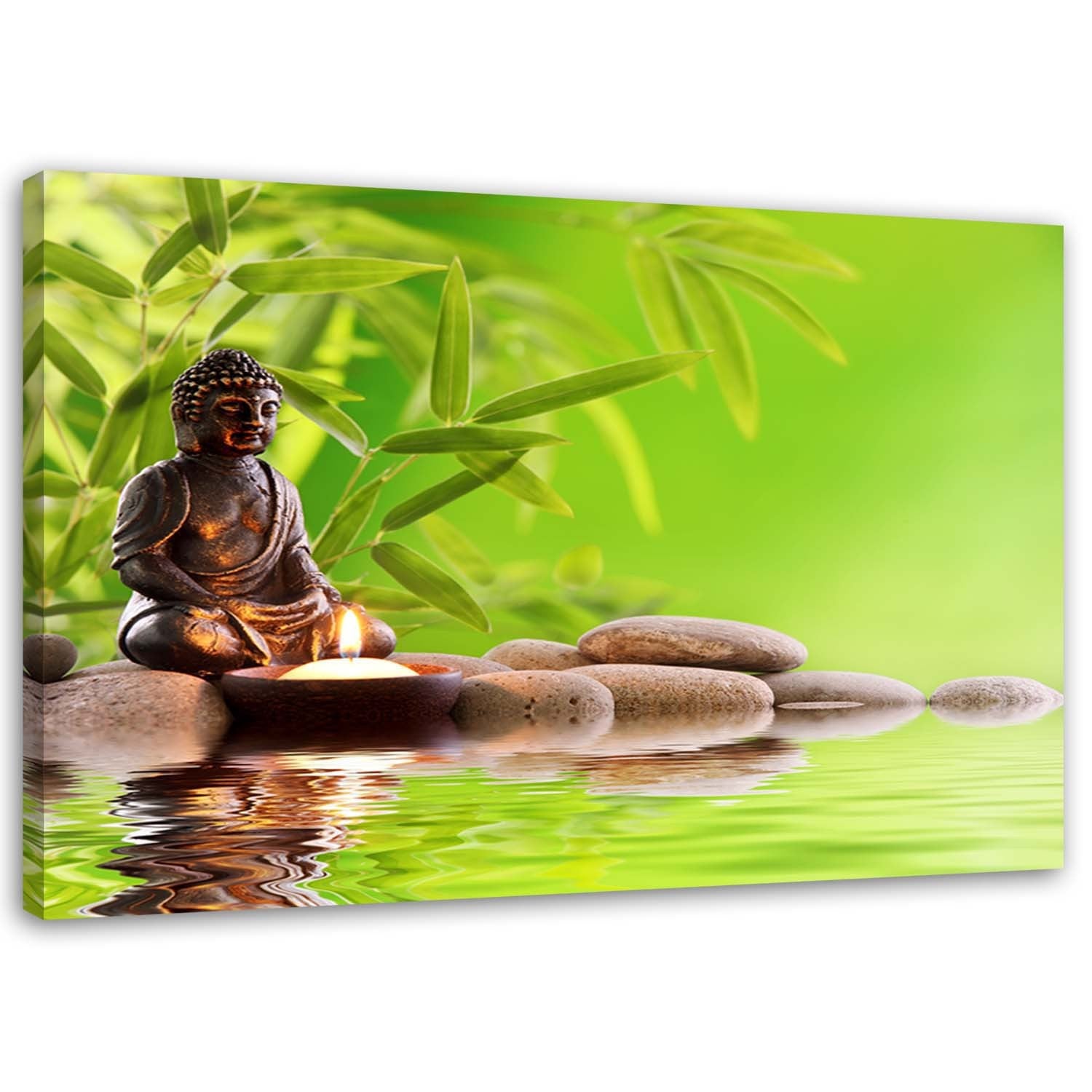 Obraz na płótnie, Budda i bambusowe liście 100x70